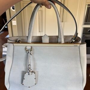 Fendi Cream-White Leather Satchel with Gold Trim